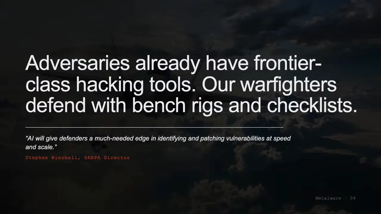 Adversaries already have frontier-class hacking tools, with a quote from the DARPA Director