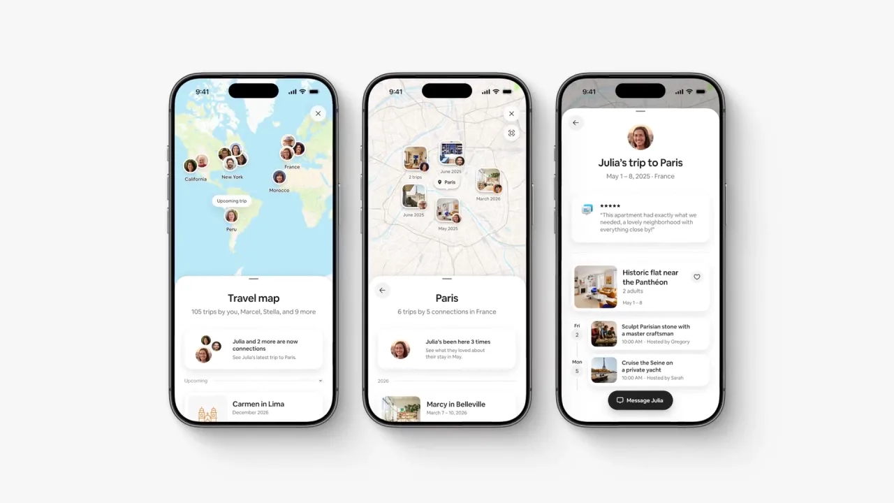 Airbnb travel map of trips by connections