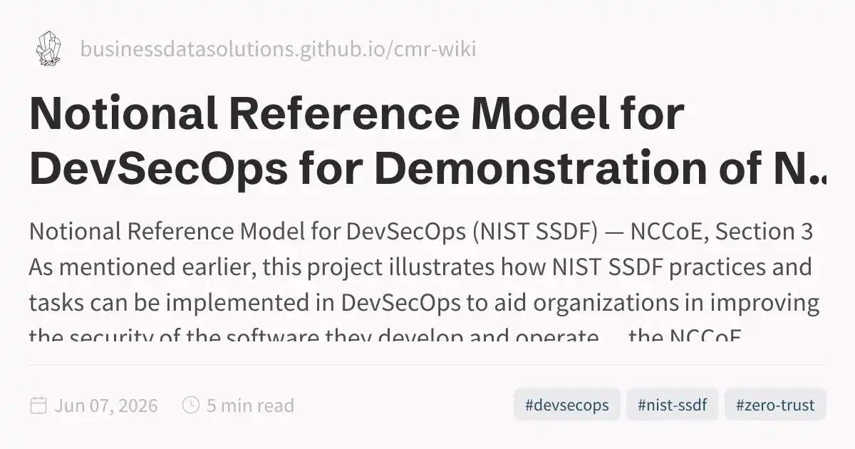 Mod Del Reference Notional Reference Model for DevSecOps for Demonstration of NIST SSDF ...